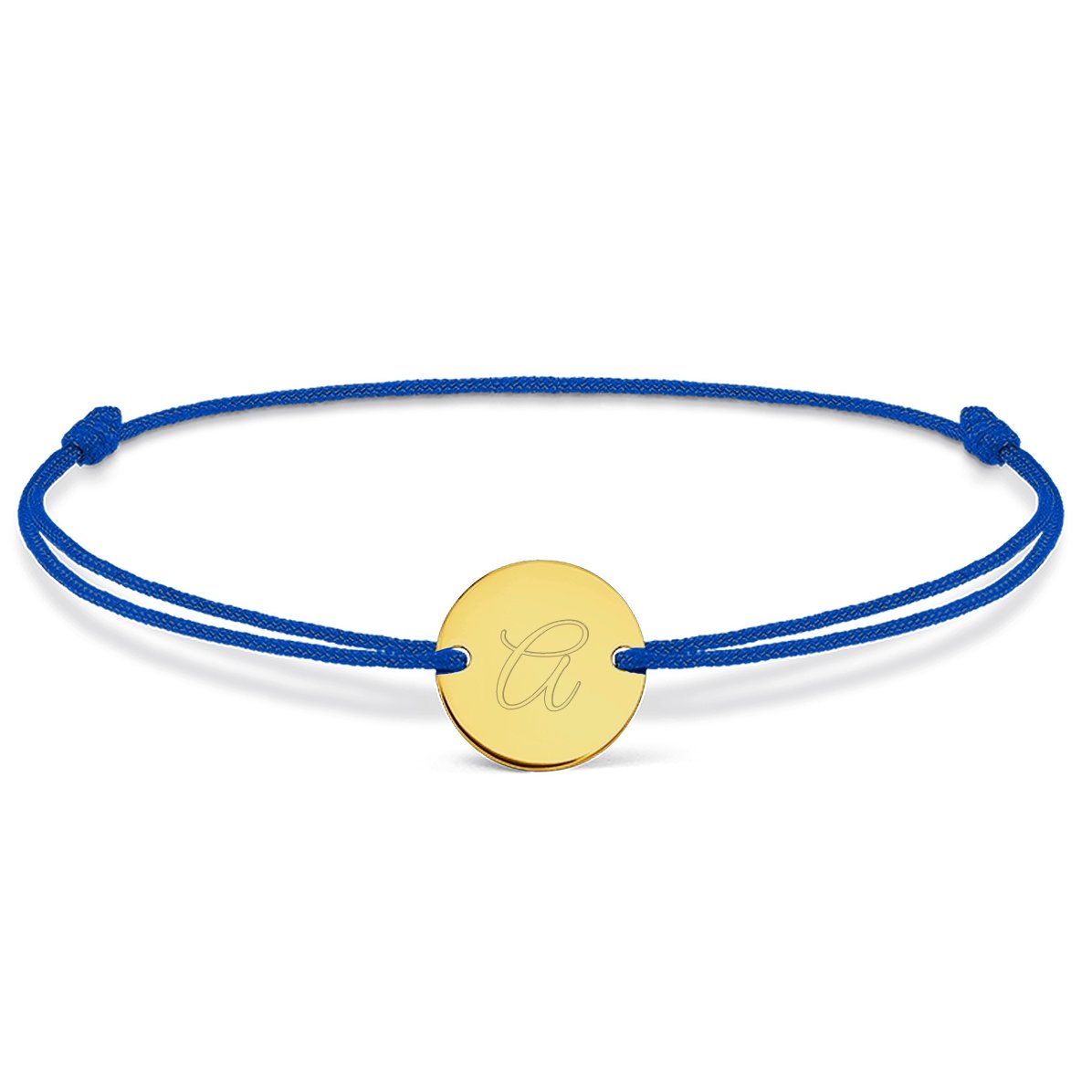Gepersonaliseerde armband met koord - muntje 10 mm - 14-karaats goud - model met initiaal 3