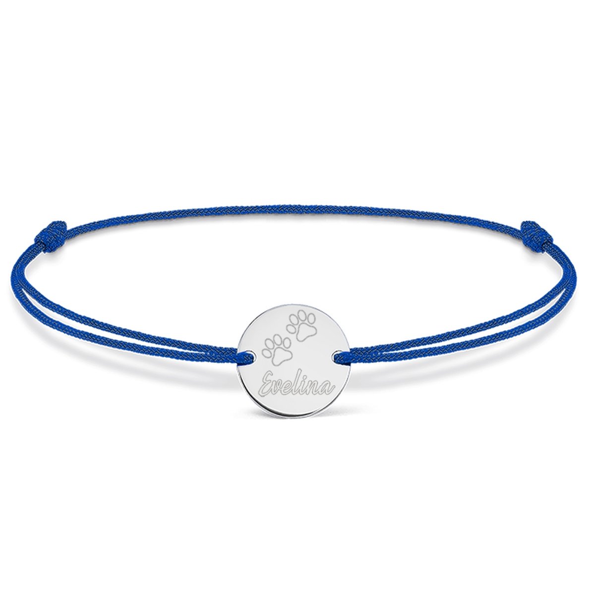 Personalised cord bracelet - 14 mm bead - 925 silver - cat paw design