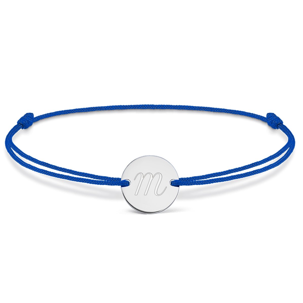 Gepersonaliseerde armband met koord - muntje 14 mm - 925 zilver - model met initiaal