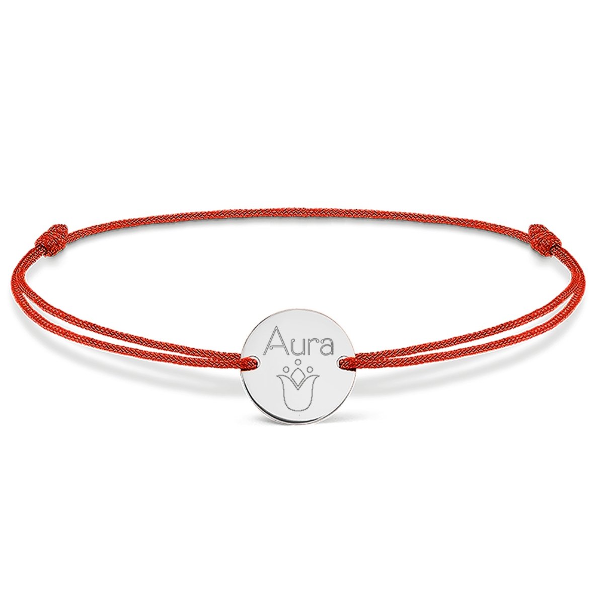 Gepersonaliseerde armband met koord - muntje 14 mm - 925 zilver - tulpmotief