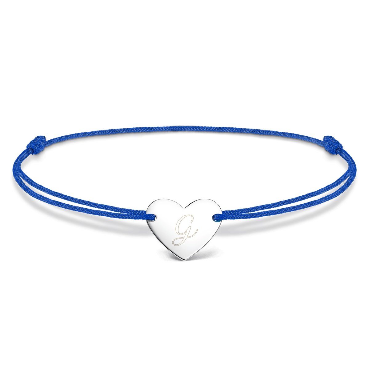 Gepersonaliseerde armband met koord - hartje 12x10 mm - 925 zilver - initiaalmodel