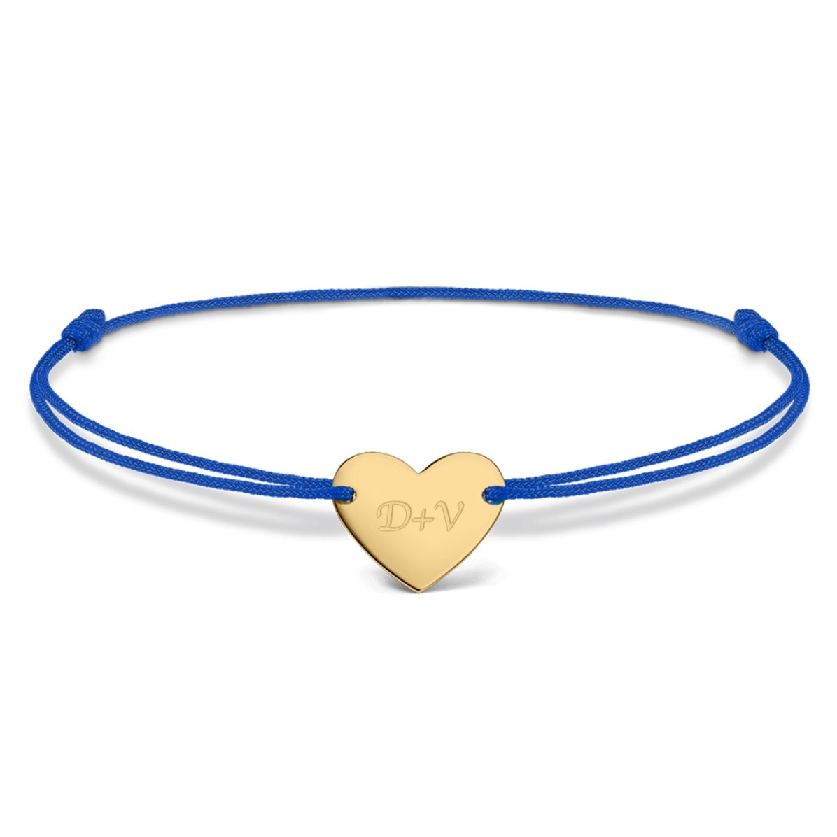Gepersonaliseerde armband met koord – hartje 12x10 mm – 14-karaats goud – ‘Jij en ik’, model 3