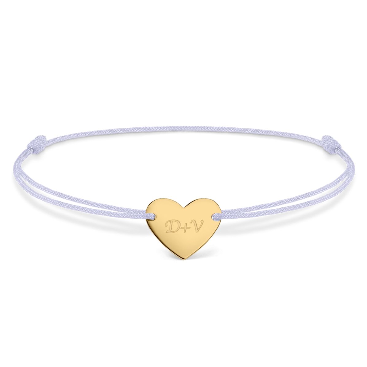 Gepersonaliseerde armband met koord – hartje 12x10 mm – 14-karaats goud – ‘Jij en ik’, model 3
