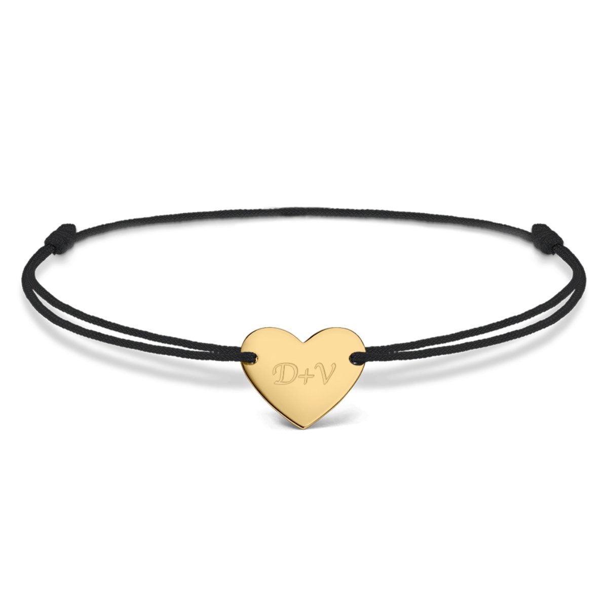 Gepersonaliseerde armband met koord – hartje 12x10 mm – 14-karaats goud – ‘Jij en ik’, model 3