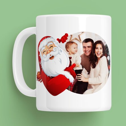 Personalised mug with text and a picture of Santa Claus