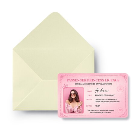Gepersonaliseerde aluminiumkaart, voor- en achterzijde, met een foto en tekst - Passenger Princess