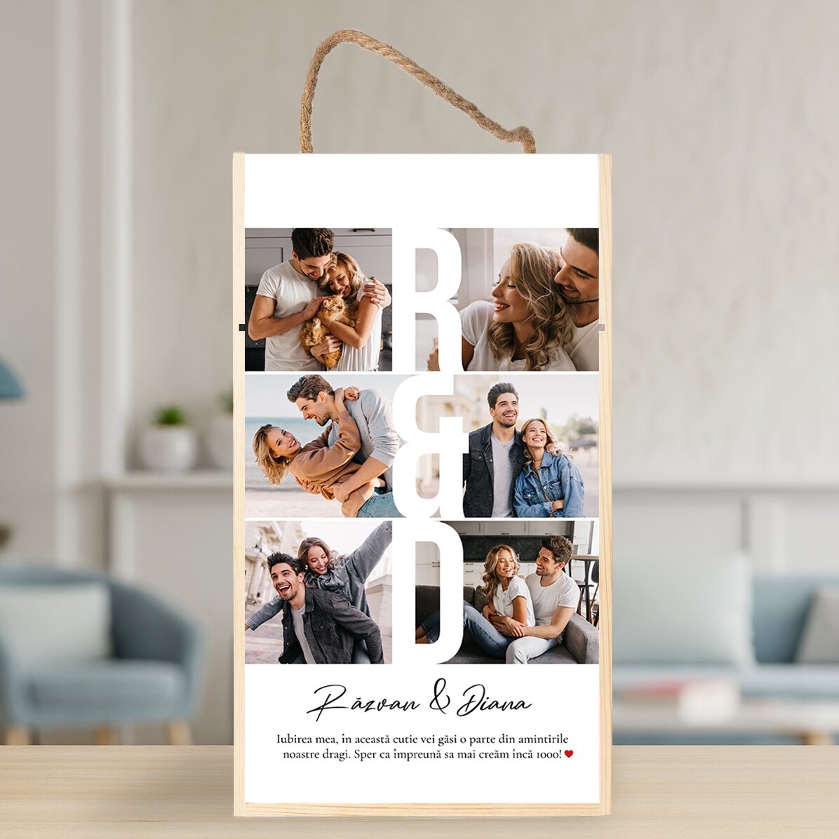Gepersonaliseerde houten geschenkdoos met 6 foto’s en een boodschap - Dierbare herinneringen