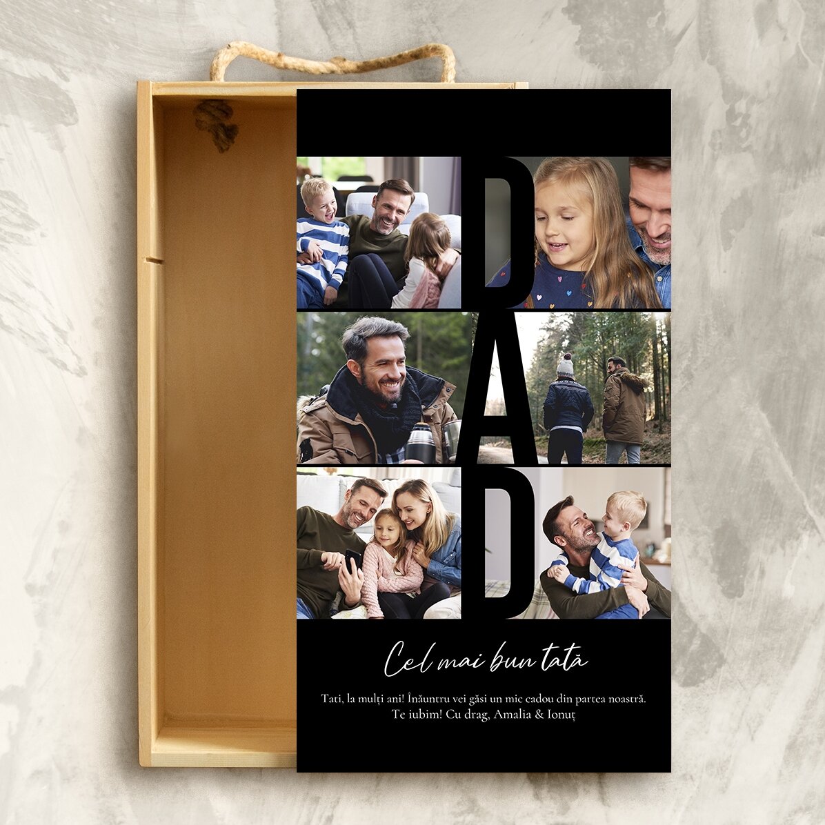 Gepersonaliseerde houten geschenkdoos met 6 foto’s en een boodschap - Dierbare herinneringen