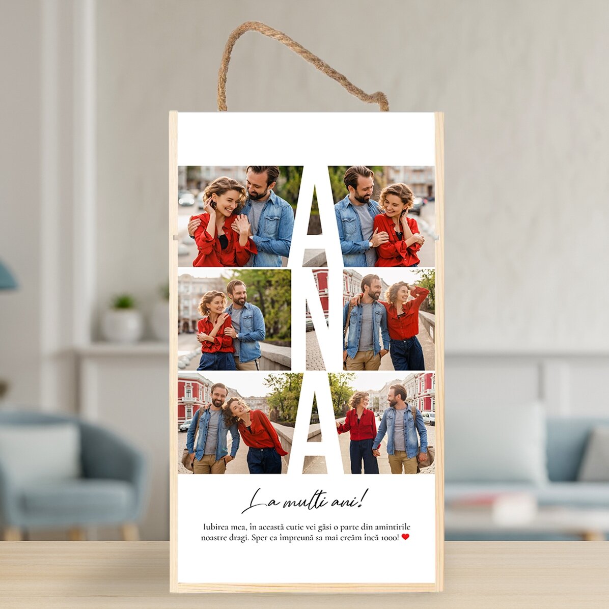 Gepersonaliseerde houten geschenkdoos met 6 foto’s en een boodschap - Dierbare herinneringen
