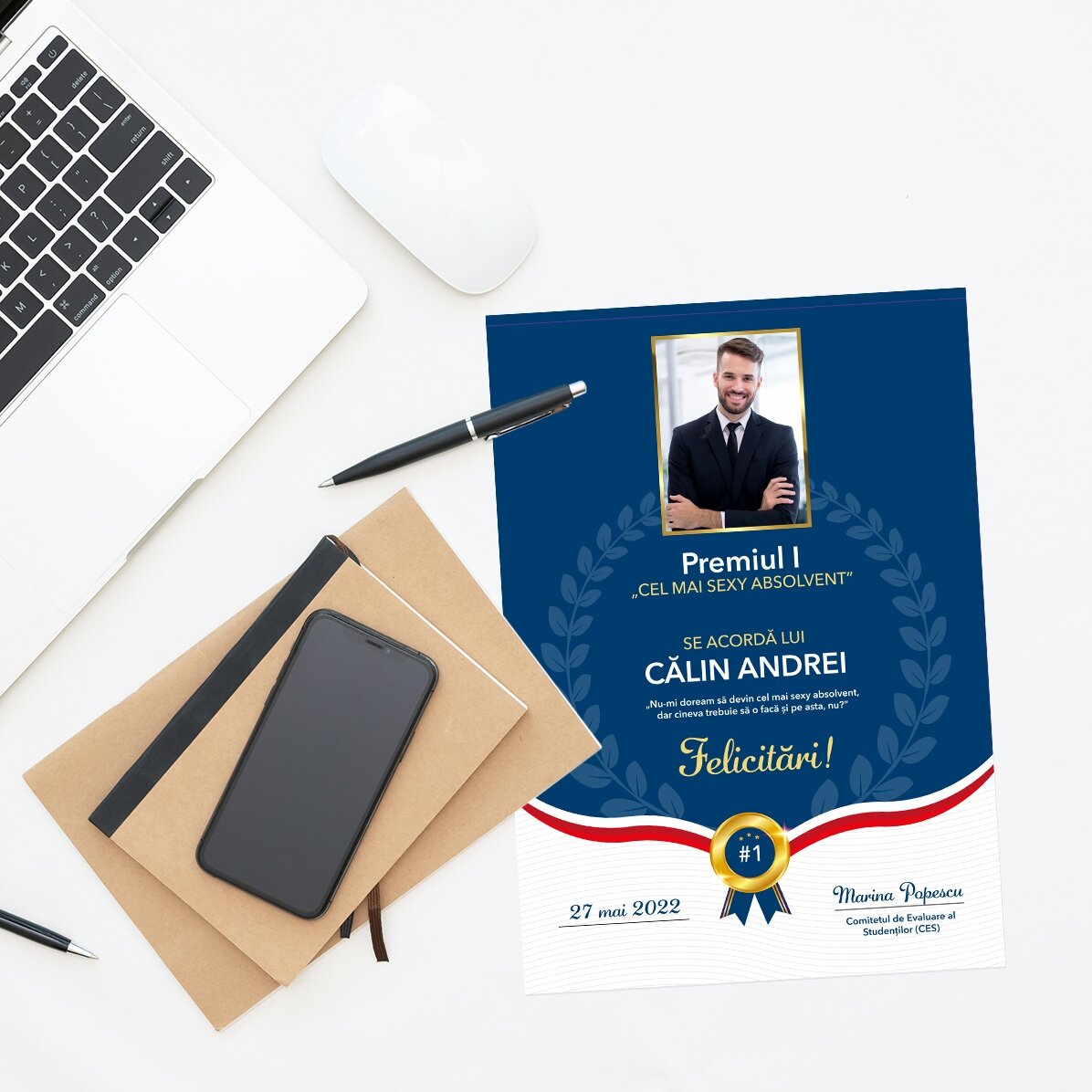 Gepersonaliseerd diploma met foto en tekst - De beste afgestudeerde