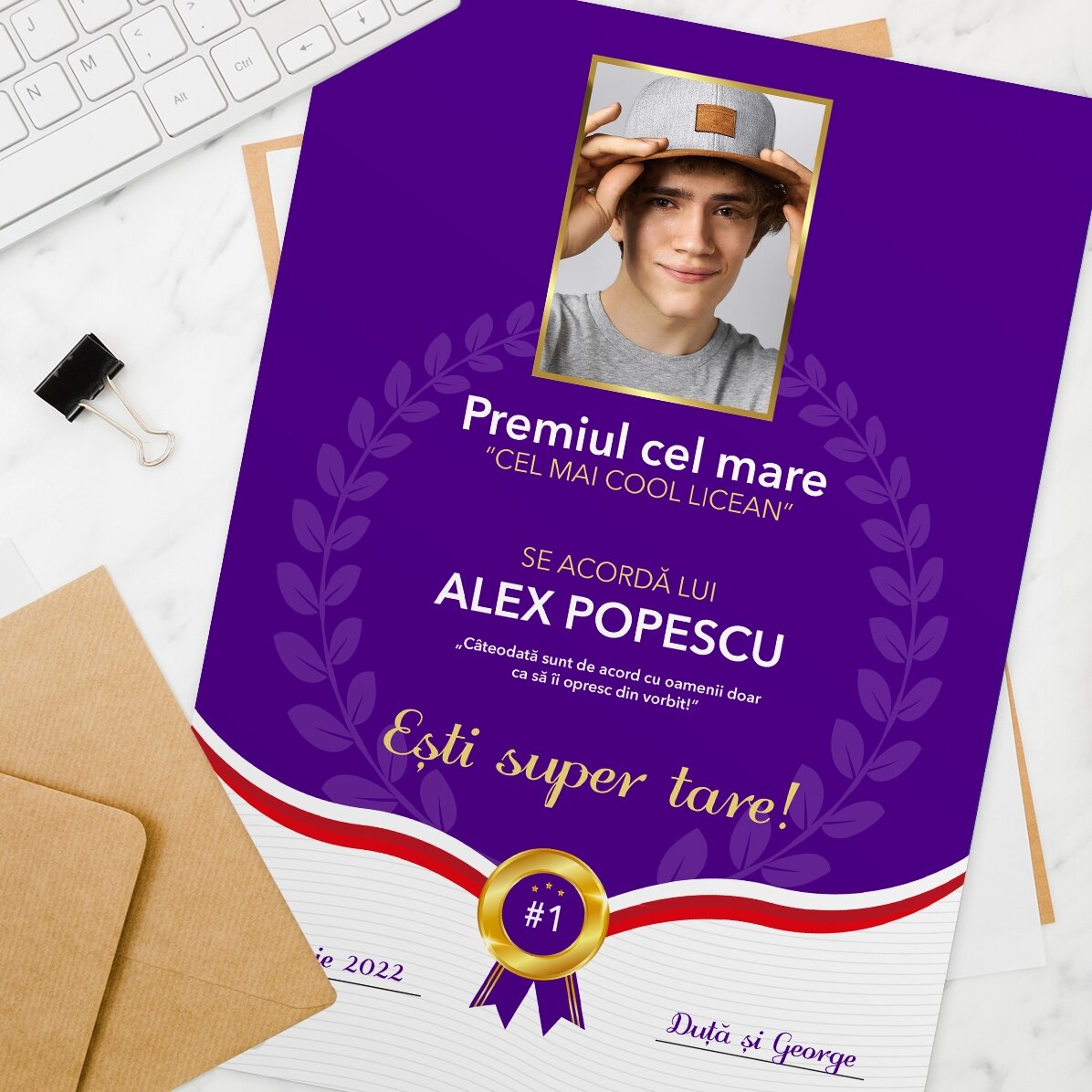 Gepersonaliseerd diploma met foto en tekst - De beste afgestudeerde