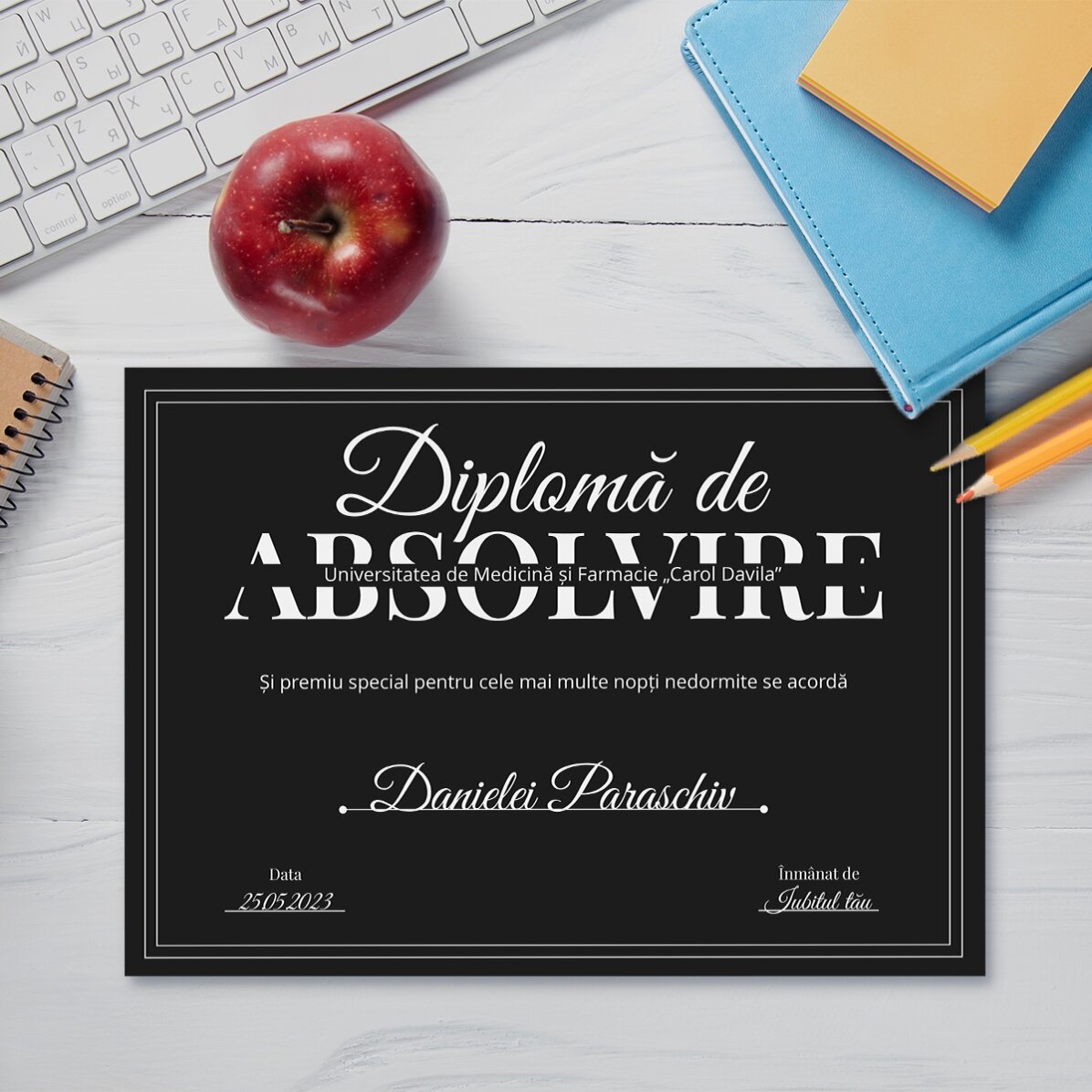Gepersonaliseerd diploma met tekst - Afstudeerdiploma