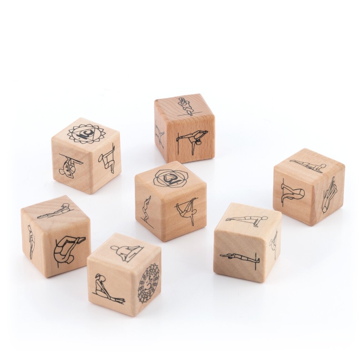 Yogaspel met 7 houten dobbelstenen