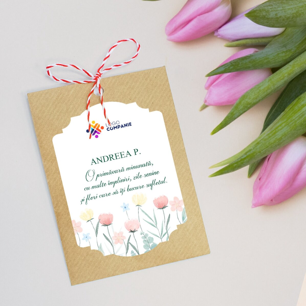 Gepersonaliseerde Martisor om in de grond te planten, met logo en boodschap