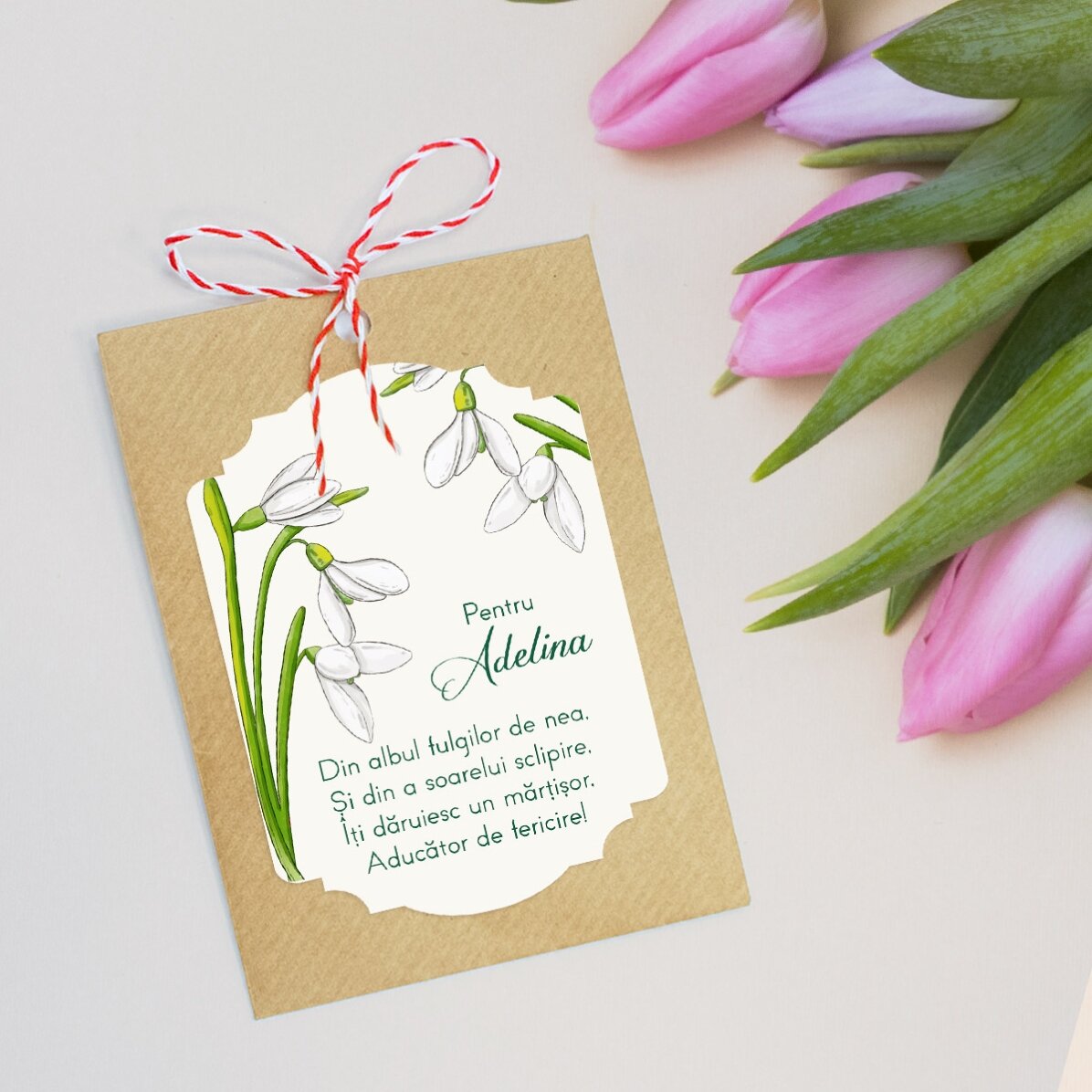 Gepersonaliseerde Martisor om in de grond te planten met een boodschap voor collega