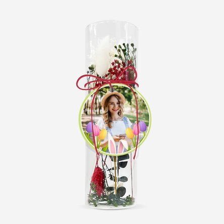 Glass ornament with preserved flowers personalised with photo - Easter