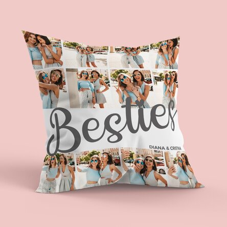 Gepersonaliseerd kussen met 12 foto's, groot formaat - Besties