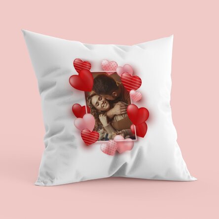 Personalised cushion with a photo and hearts - Our love