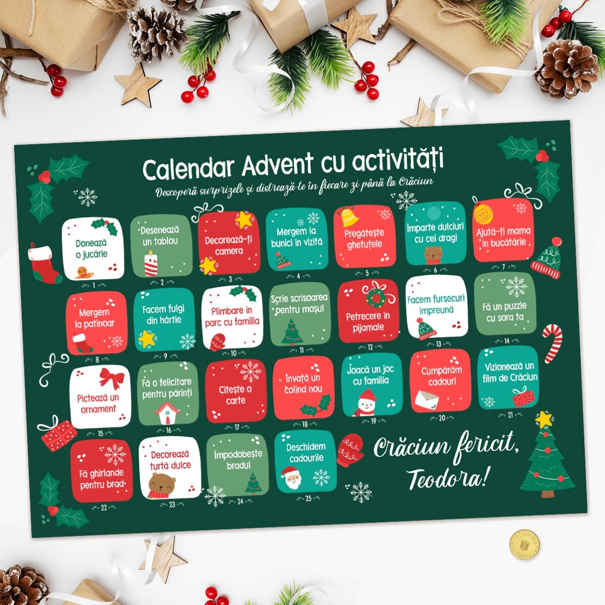Gepersonaliseerde, afkrabbare adventsposter met teksten - Activiteiten