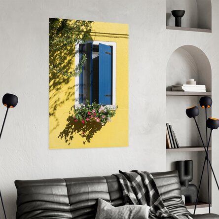 Poster Blue Window with Flowers