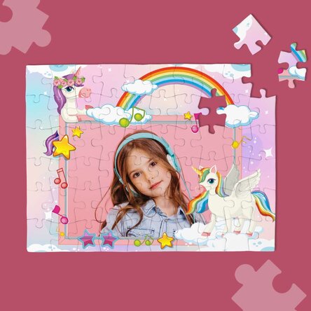 Gepersonaliseerde puzzel voor kinderen met een foto en tekst - Eenhoorns