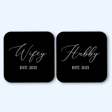 Set of 2 personalised coasters with text - His and hers