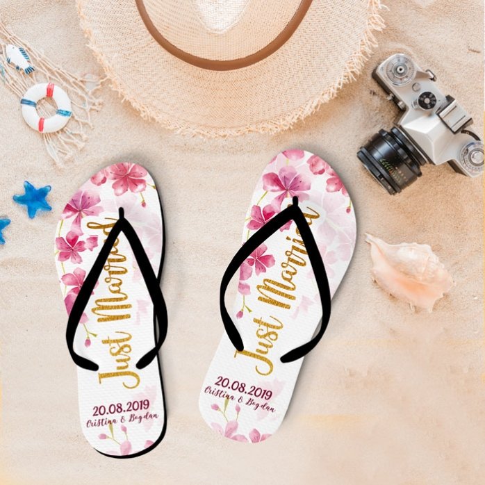 Gepersonaliseerde teenslippers met tekst - Just Married