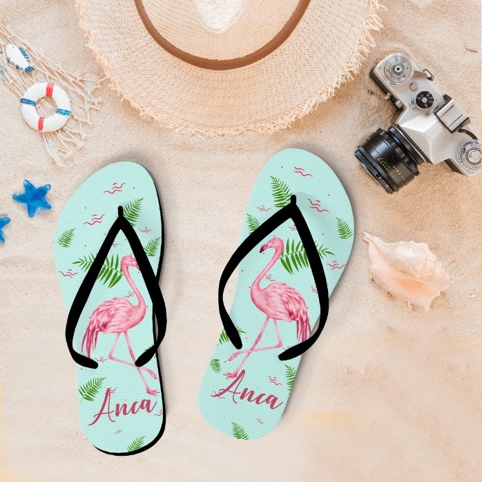 Gepersonaliseerde slippers voor kinderen met tekst - Flamingo