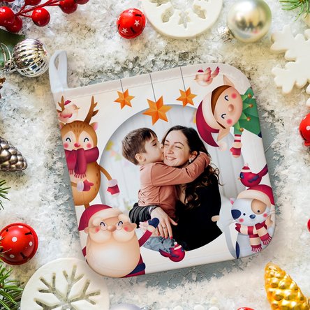 Personalised hot pot holder with photo - Christmas design