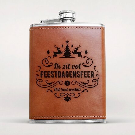 Gepersonaliseerde zakfles met lederen hoes - Holiday Spirit