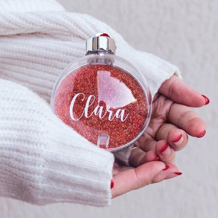 Gepersonaliseerde wereldbol met jouw naam - Rode glitter