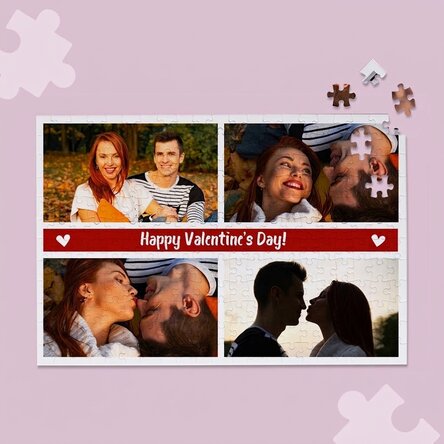 Gepersonaliseerde puzzel met 4 foto's en tekst, 36 x 24 cm - Moments