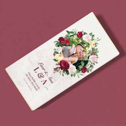 Chocolade met persoonlijke tekst en foto - Vintage bloemen