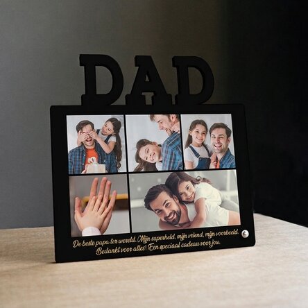 Gepersonaliseerde fotolijst voor op het bureau met 5 foto’s – model DAD