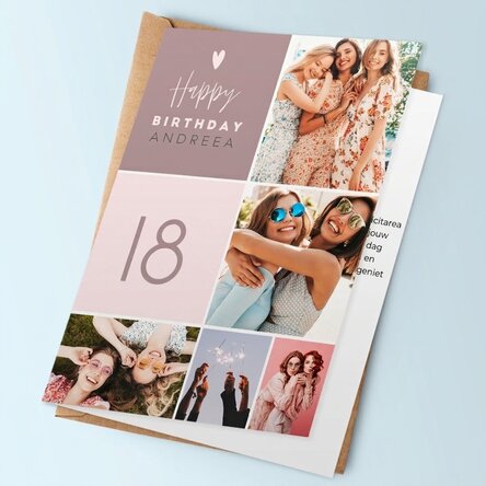 Gepersonaliseerde wenskaart met 5 foto's en tekst - Happy birthday