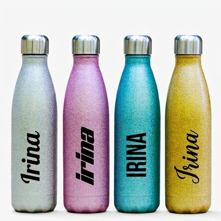 Gepersonaliseerde thermosfles met glitter en naam