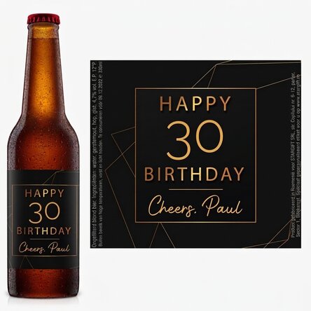 Bier met gepersonaliseerde tekst - Happy birthday Gold