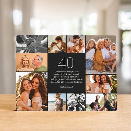 Gepersonaliseerde fotolijst voor op het bureau met 10 foto’s en tekst - Sweet 40