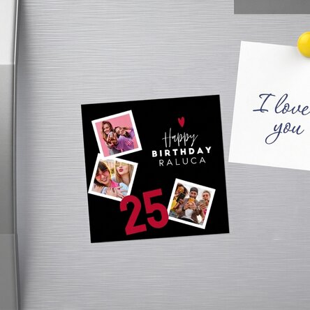 Personalised 10x10 magnet with 3 photos and text - Happy Birthday!
