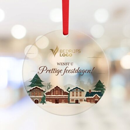 Rond ornament met logo en boodschap naar keuze – Vrolijk Kerstfeest!