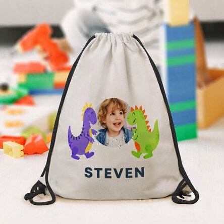 Personalised backpack with a photo and text - Happy dinosaurs
