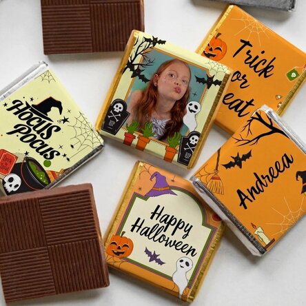 Set of 5 mini chocolates personalised with photo and text - Halloween