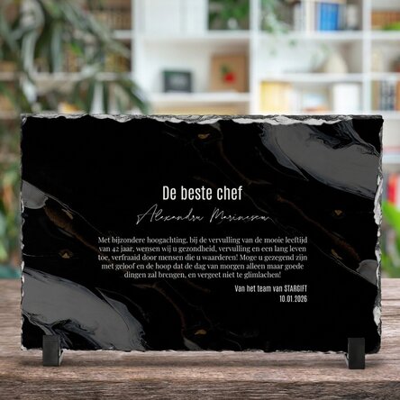 Op maat gemaakte leisteenplaat met een boodschap voor de baas – Van harte gefeliciteerd!