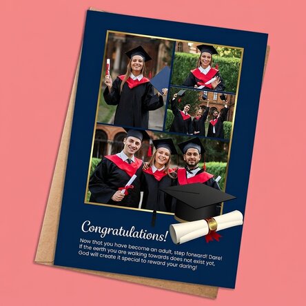 Personalised card with 4 photos and text for graduation