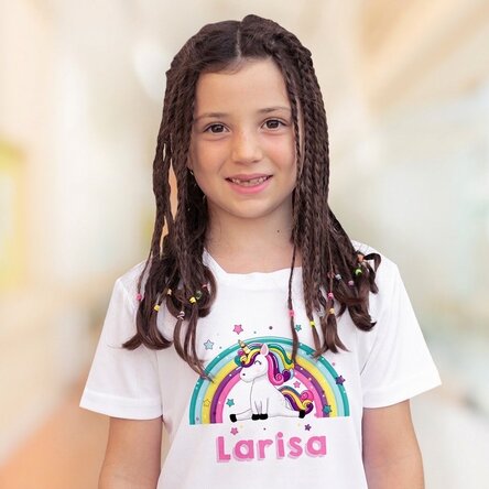Sportshirt voor kinderen, gepersonaliseerd met naam - Eenhoorn en regenboog