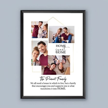 Personalised canvas with 4 photos and message for family - Home sweet home