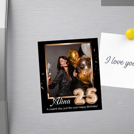 Gepersonaliseerde magneet van 10 x 12 cm met een foto en een getal – Van harte gefeliciteerd!