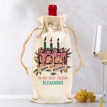 Personalised wine bottle bag - Happy Birthday Retro