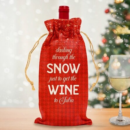 Gepersonaliseerd zakje voor een fles wijn - Dashing through the snow