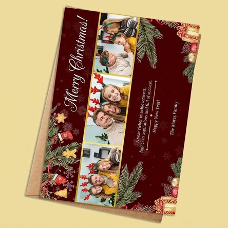 Gepersonaliseerde kerstkaart met 3 foto’s en tekst – Cadeau voor het gezin